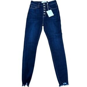 Kancan NWT High Rise Super Skinny Dark Wash Button Fly Raw Hem Jeans 5/26